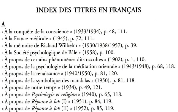 Bibliographie raisonnée, Index des titres en français