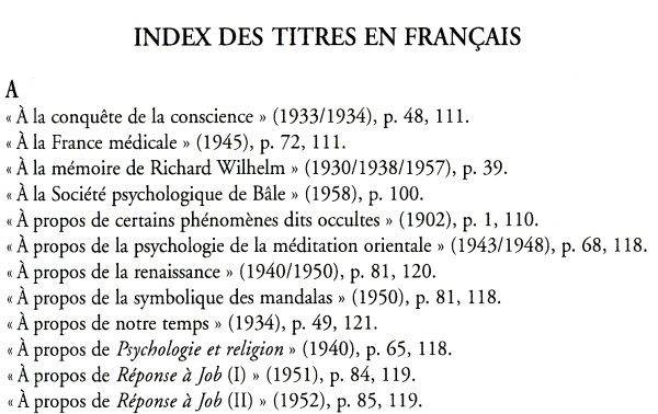 Bibliographie raisonne, Index des titres en franais