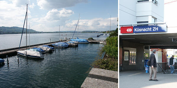 Le lac de Zurich à Kuesnacht et la gare