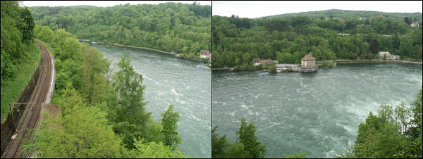 Le Rhin  Laufen, vue vers Neuhausen, le chteau de Wrth